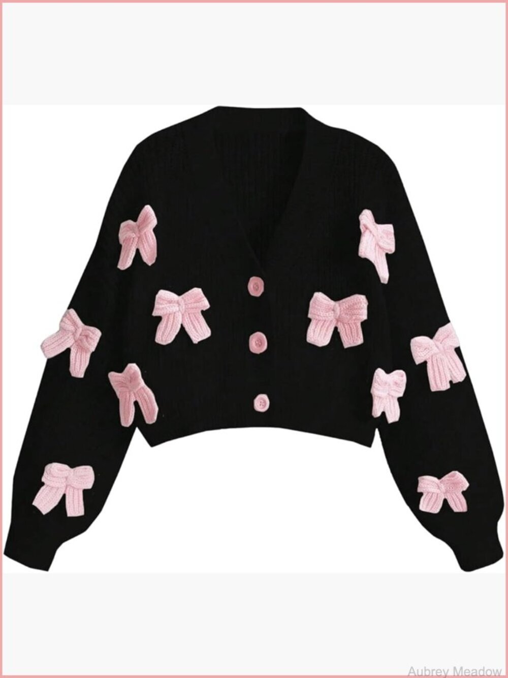 Cute Bow Cardigan Sweater Long Sleeve V Neck Button Down Pullover Top